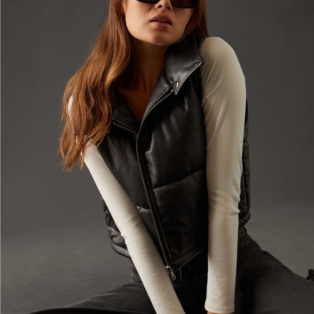 Anthropologie Faux Leather Crop Puffer Vest - Picture 2 of 12